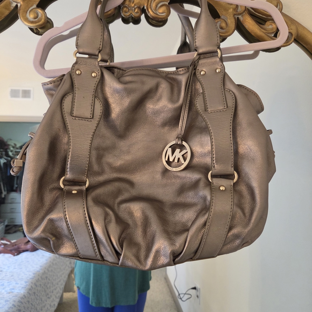 Michael Kors Metallic Taupe Leather Shoulder Bag